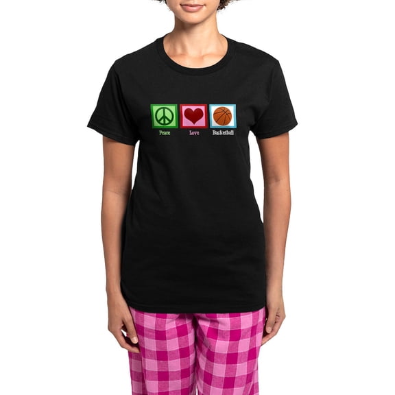 CafePress - Peace Love Basketball Women's Dark Pajamas - Women's Short Sleeve Print T-Shirt and Pants Dark Cotton Pajama Set