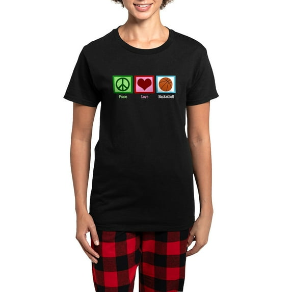 CafePress - Peace Love Basketball Women's Dark Pajamas - Women's Short Sleeve Print T-Shirt and Pants Dark Cotton Pajama Set