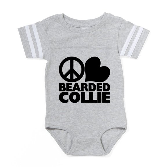 CafePress - Peace Love Bearded Collie - Cute Infant Baby Football Bodysuit