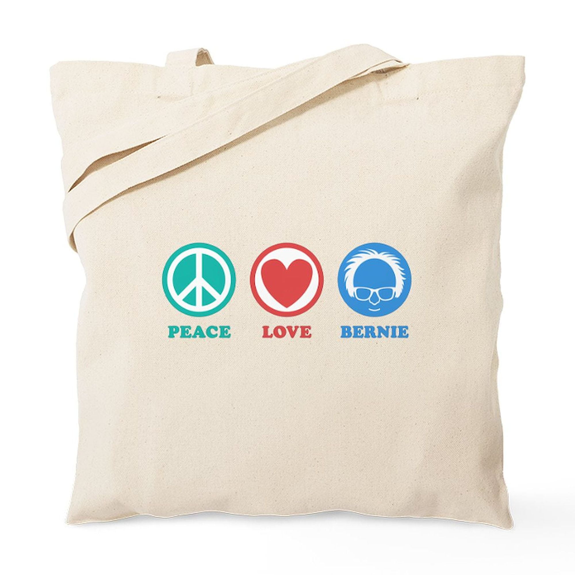 CafePress - Peace Love Bernie Icons Tote Bag - Unisex Canvas Tote Bag ...