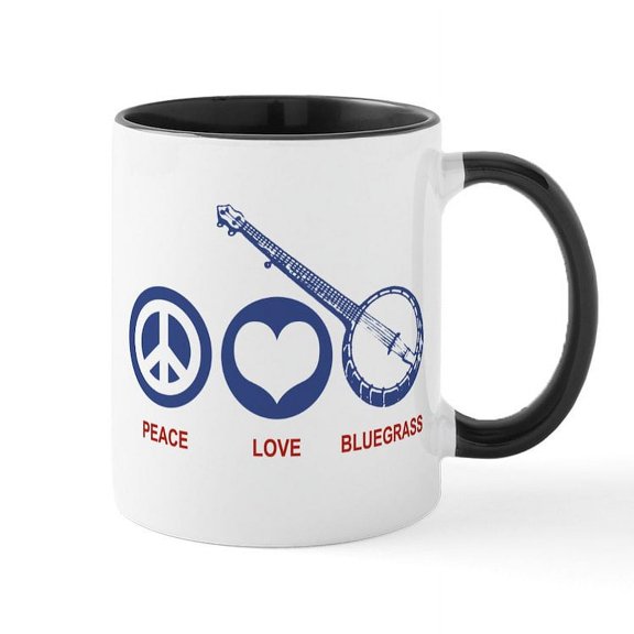 CafePress - Peace Love Bluegrass Mug - 11 oz Ceramic Mug - Novelty Coffee Tea Cup