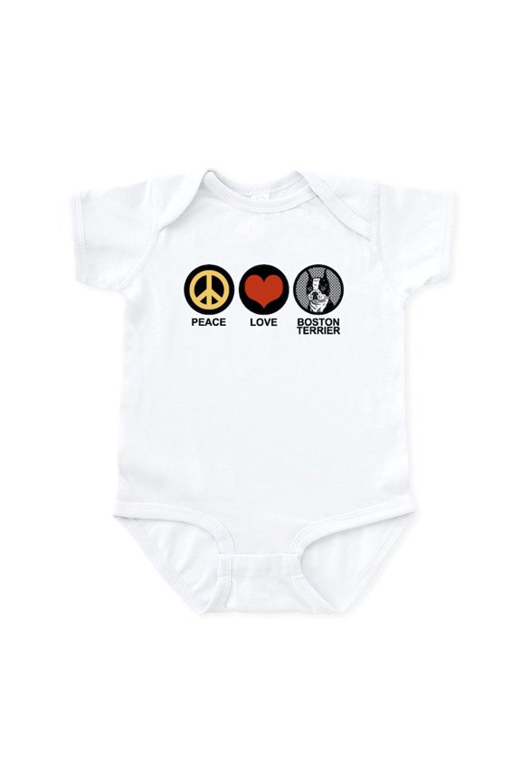 - Peace Love Boston Terrier Infant Bodysuit - Baby Light Bodysuit, Size Newborn - 24 Months