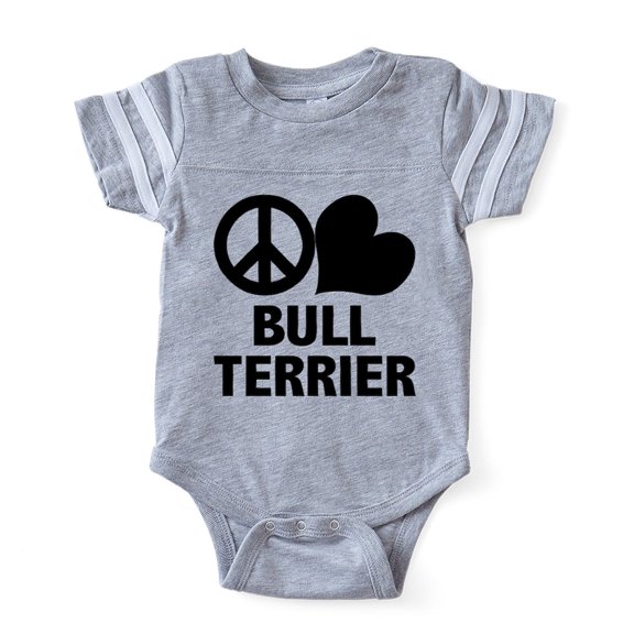 CafePress - Peace Love Bull Terrier - Cute Infant Baby Football Bodysuit
