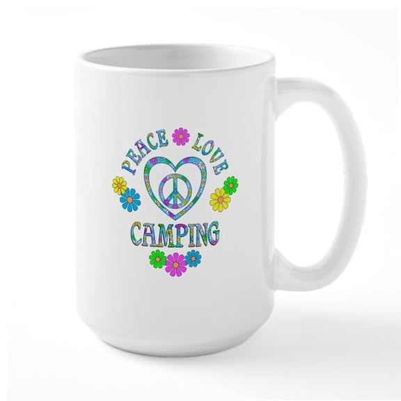 CafePress - Peace Love Camping Large Mug - 15 oz Ceramic Large White Nolvety Mug