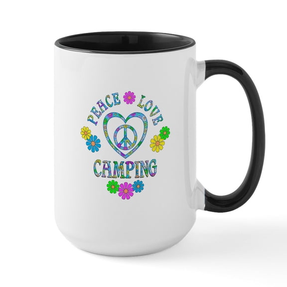 CafePress - Peace Love Camping Large Mug - 15 oz Ceramic Large White Novelty Mug