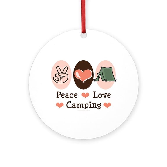 CafePress - Peace Love Camping -  Round Wood Ornament 4"