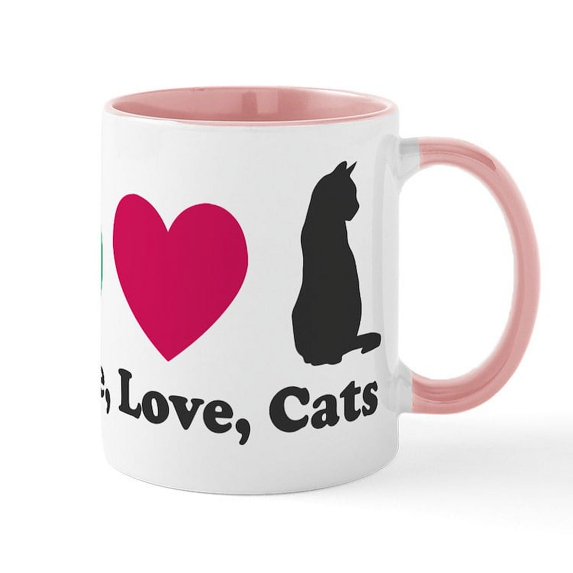 CafePress - Peace,Love, Cats - 11 oz Ceramic Mug - Novelty Coffee Tea Cup