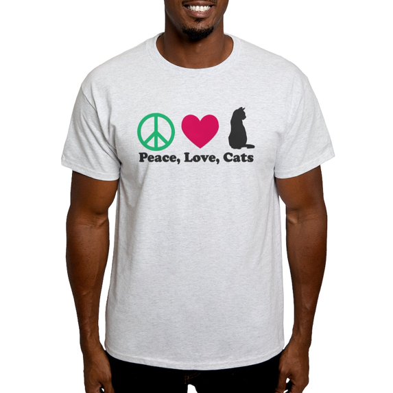 CafePress - Peace,Love, Cats Light T Shirt - Men's Classic Graphic T-Shirt
