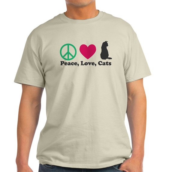 CafePress - Peace,Love, Cats Light T Shirt - Men's Classic Graphic T-Shirt