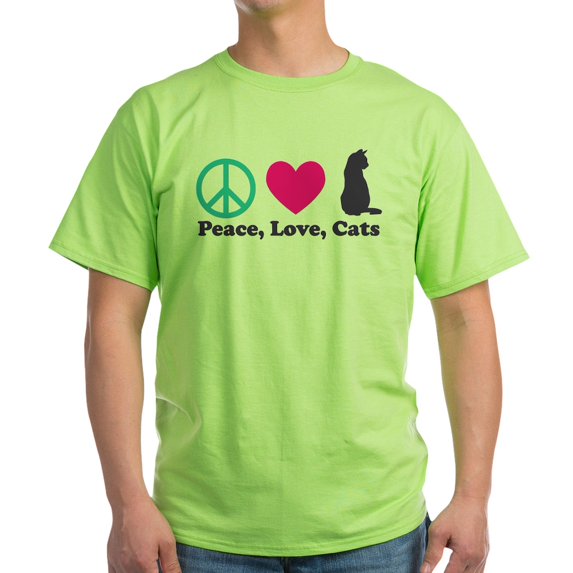 CafePress - Peace,Love, Cats Light T Shirt - Light T-Shirt - CP