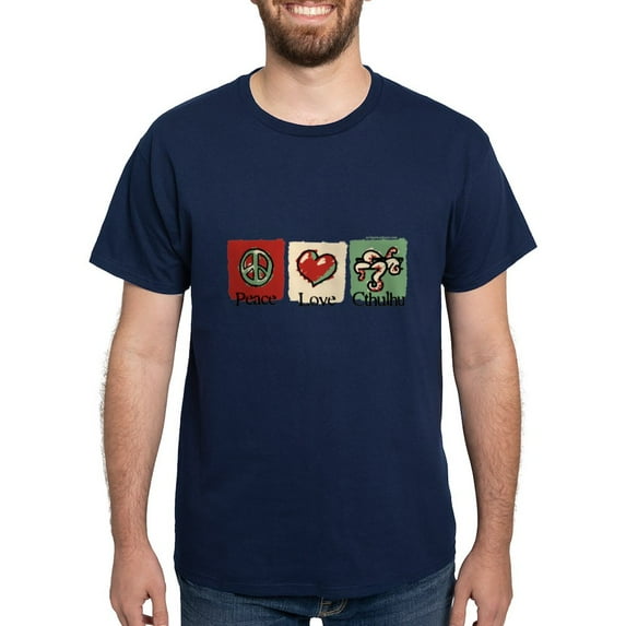 CafePress - Peace, Love, Cthulhu Dark T Shirt - Men's Classic Graphic Cotton T-Shirt