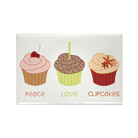 CafePress - Peace Love Cupcakes Magnets - Rectangle Magnet, 2"x3" Refrigerator Magnet