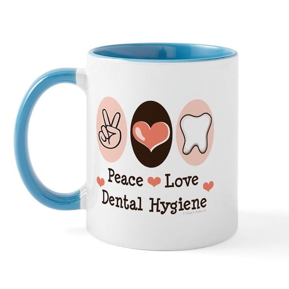 CafePress - Peace Love Dental Hygiene Mug - 11 oz Ceramic Mug - Novelty Coffee Tea Cup