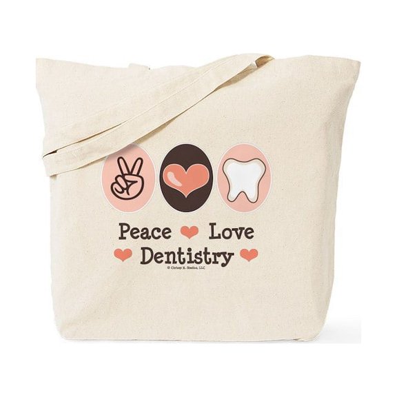CafePress - Peace Love Dentistry Dentist Tote Bag - Unisex Canvas Tote Bag, Beige, 1-Piece