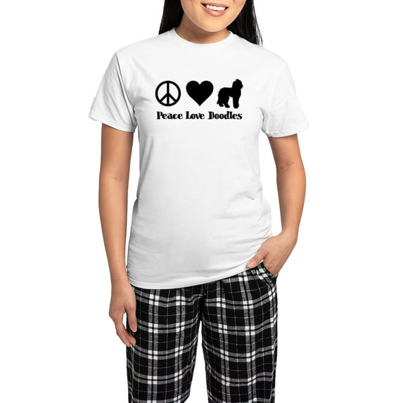 CafePress - Peace, Love, Doodles Women's Light Pajamas - Women's Short Sleeve Print T-Shirt and Pants Light Cotton Pajama Set