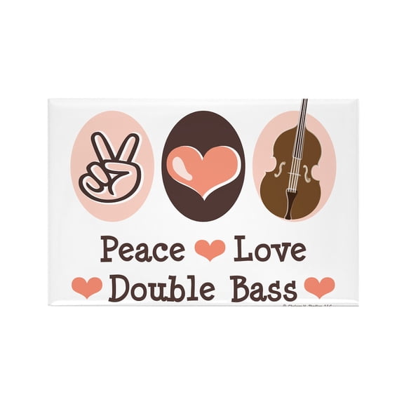 CafePress - Peace Love Double Bass - Rectangle Magnet, 2"x3" Refrigerator Magnet