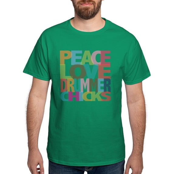 CafePress - Peace Love Drummer Chicks Dark T Shirt - Men's Classic Graphic Cotton T-Shirt