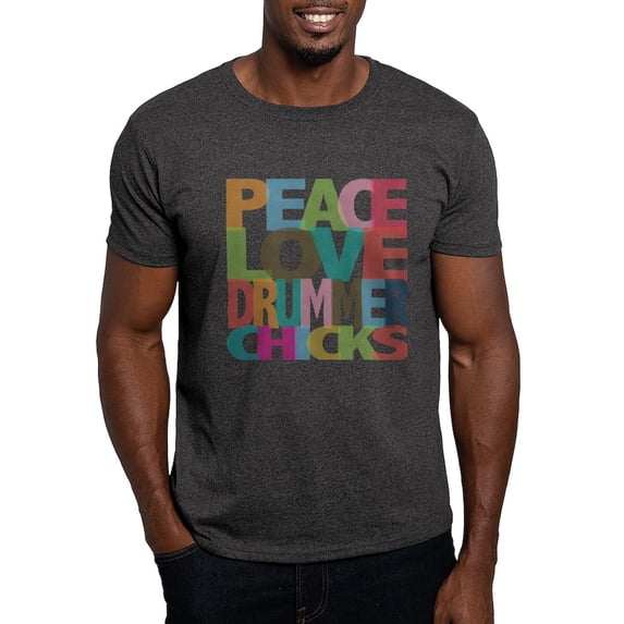 CafePress - Peace Love Drummer Chicks Dark T Shirt - Men's Classic Graphic Cotton T-Shirt