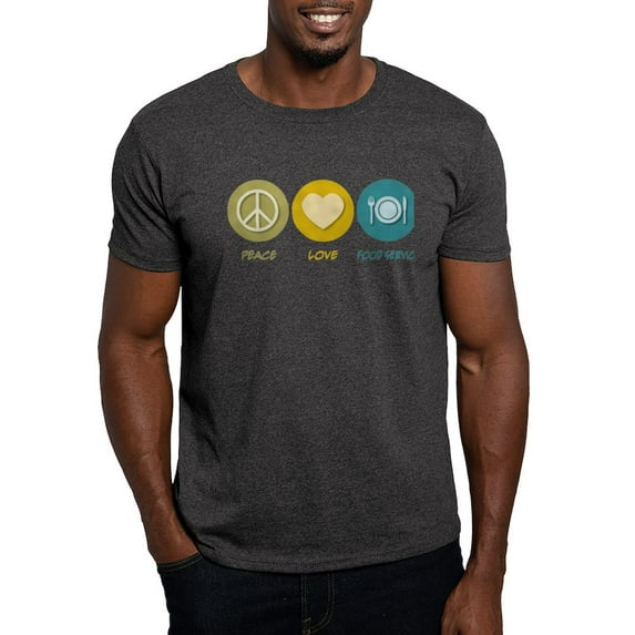 CafePress - Peace Love Food Service T Shirt - Men's Classic Graphic Cotton T-Shirt
