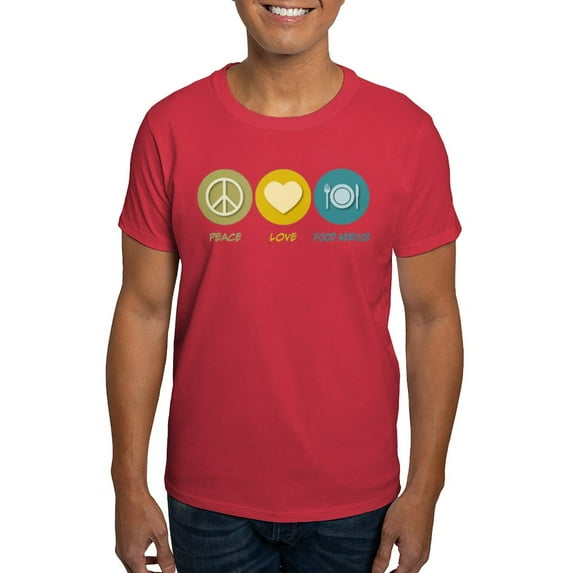 CafePress - Peace Love Food Service T Shirt - Men's Classic Graphic Cotton T-Shirt