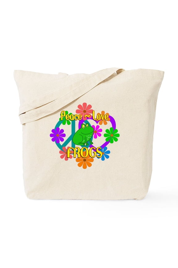 - Peace Love Frogs Tote Bag - Unisex Canvas Tote Bag, Beige, 1-Piece