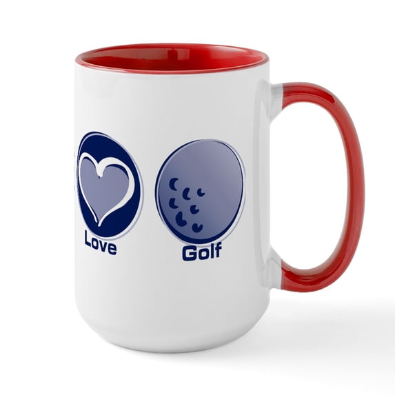 CafePress - Peace Love Golf - 15 oz Ceramic Large White Novelty Mug