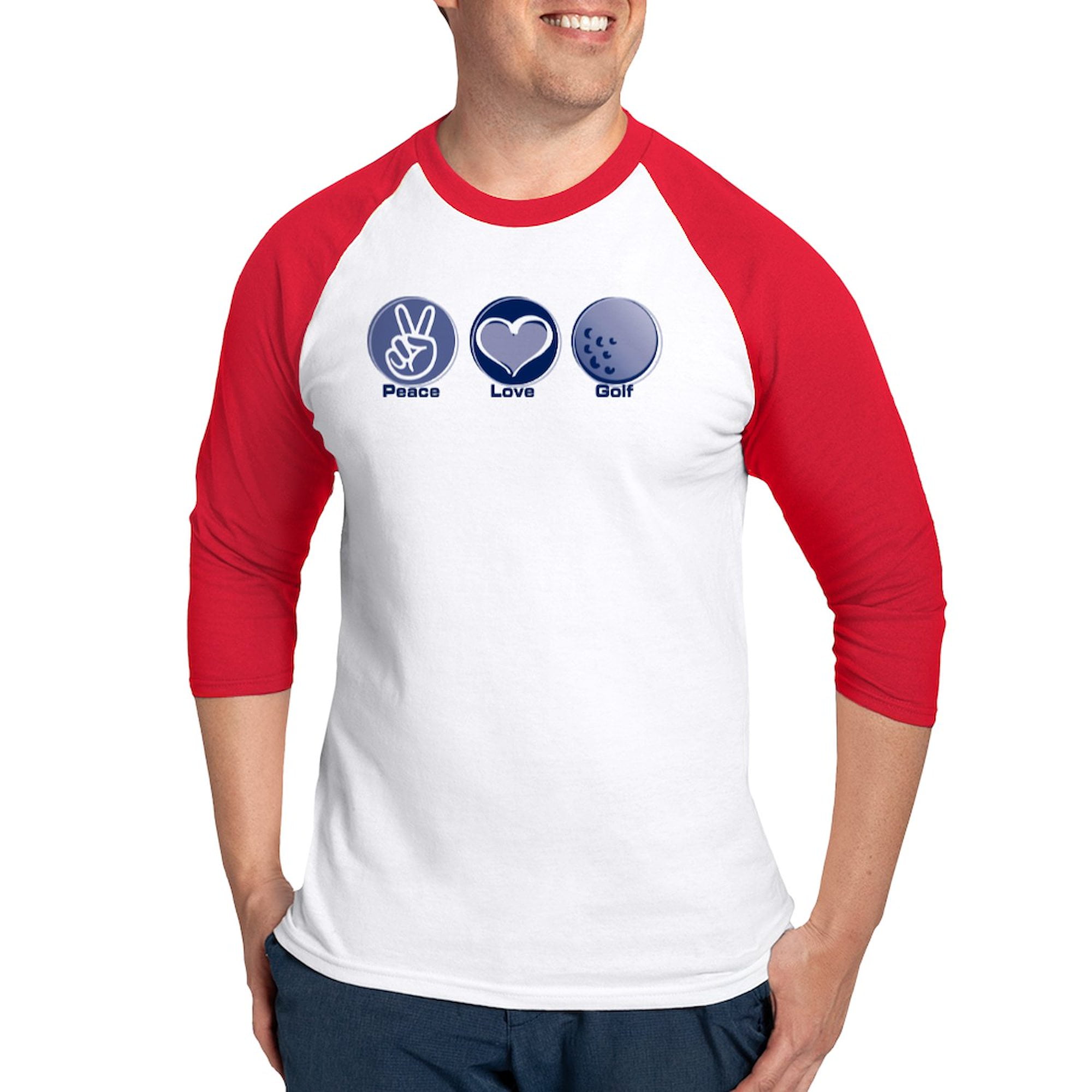 CafePress - Peace Love Golf Baseball Tee - Cotton Baseball Jersey, 3/4 Raglan Sleeve Shirt