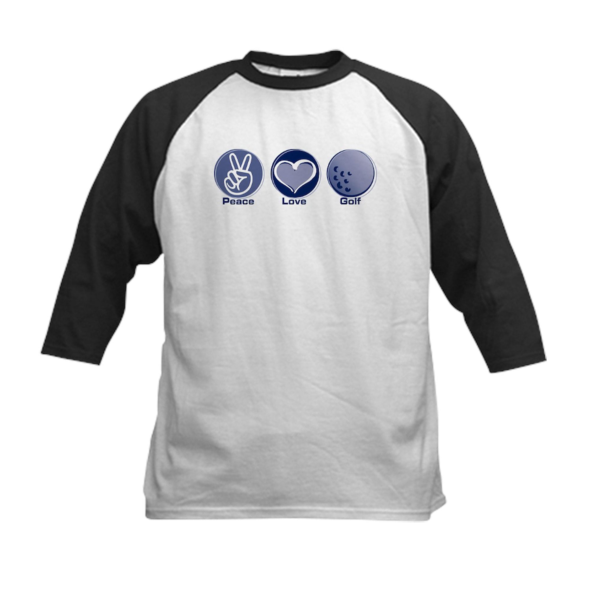 CafePress - Peace Love Golf Kids Baseball Tee - Kids Cotton Baseball Jersey, 3/4 Sleeve Shirt