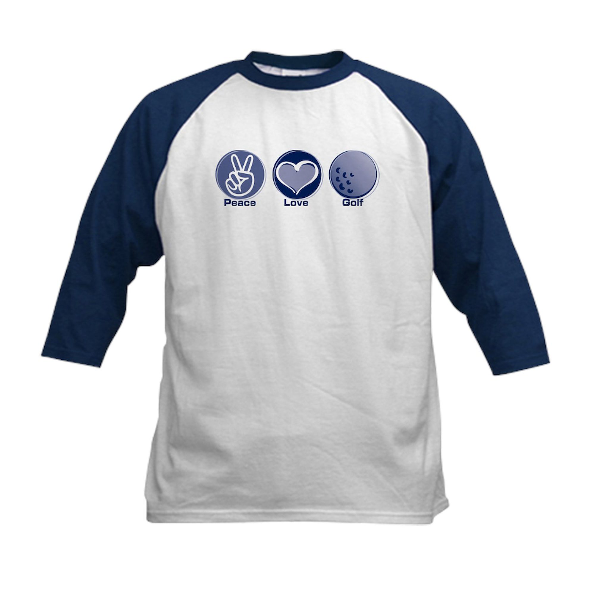 CafePress - Peace Love Golf Kids Baseball Tee - Kids Cotton Baseball Jersey, 3/4 Sleeve Shirt
