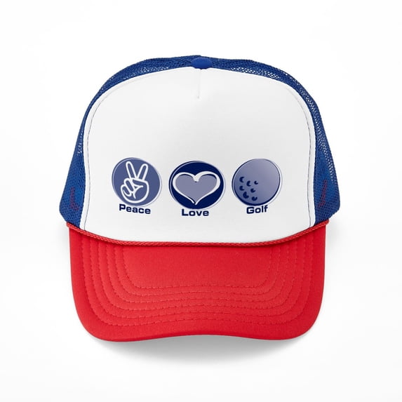 CafePress - Peace Love Golf - Trucker Hat - Polyester Foam Front and Nylon Mesh Weave Back