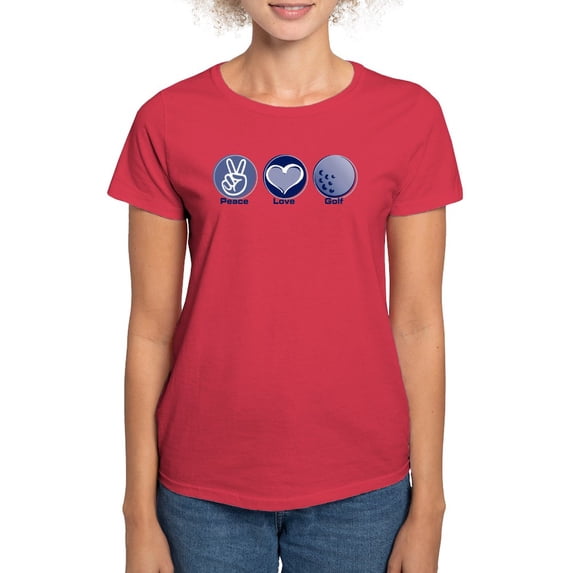 CafePress - Peace Love Golf Women's Classic T Shirt - Women's Traditional Fit Dark T-Shirt