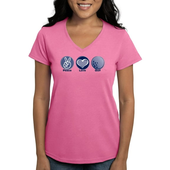 CafePress - Peace Love Golf Women's V Neck Dark T Shirt - Women's V-Neck Dark T-Shirt