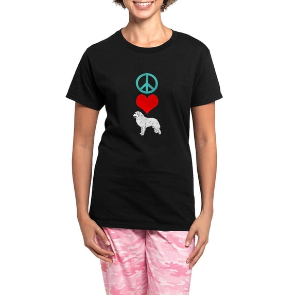 CafePress - Peace Love Great Pyrenees Women's Dark Pajamas - Women's Short Sleeve Print T-Shirt and Pants Dark Cotton Pajama Set