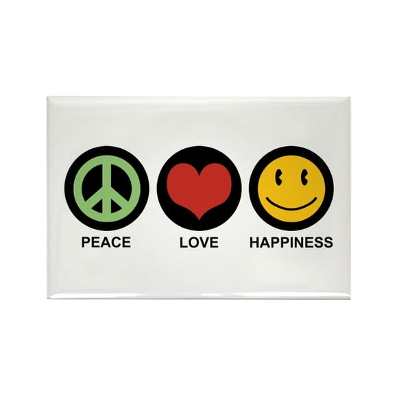 CafePress - Peace Love Happiness - Rectangle Magnet, 2"x3" Refrigerator Magnet