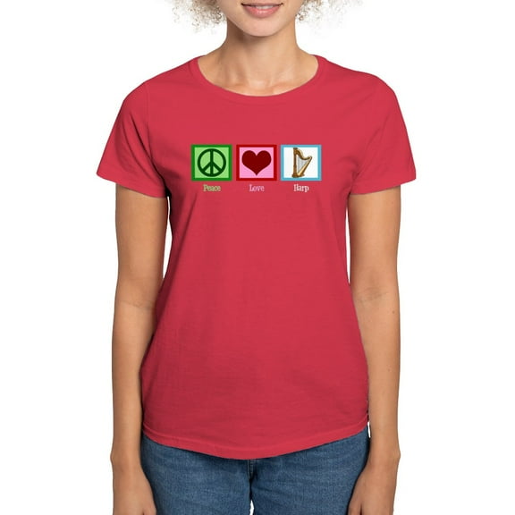 CafePress - Peace Love Harp Women's Classic T Shirt - Women's Traditional Fit Dark T-Shirt