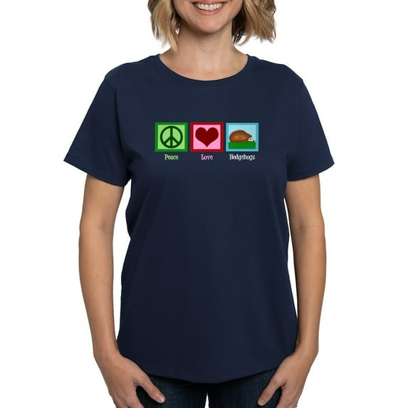 CafePress - Peace Love Hedgehogs Women's Classic T Shirt - Women's Traditional Fit Dark T-Shirt