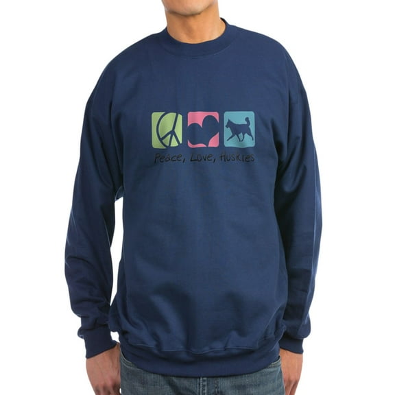 CafePress - Peace, Love, Huskie Sweatshirt - Classic Crew Neck Sweatshirt