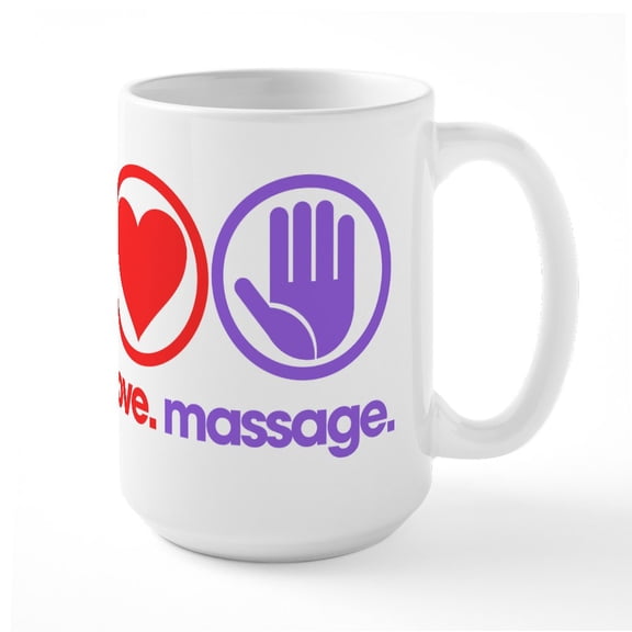 CafePress - Peace Love Massage - 15 oz Ceramic Large White Novelty Mug