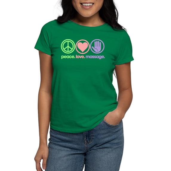 CafePress - Peace Love Massage Women's Classic T Shirt - Women's Traditional Fit Dark T-Shirt