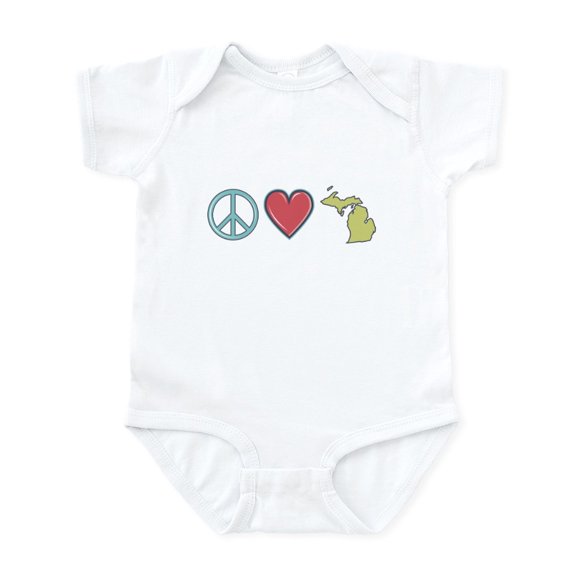 CafePress - Peace Love Michigan Body Suit - Baby Light Bodysuit, Size Newborn - 24 Months