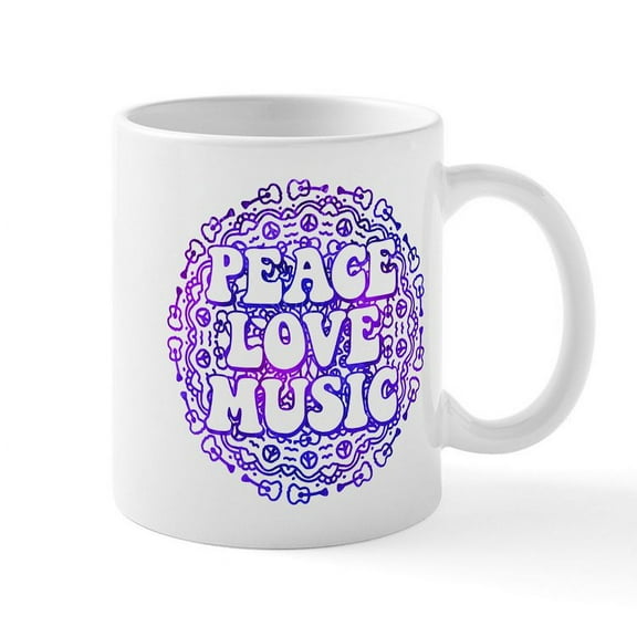CafePress - Peace Love Music - 11 oz Ceramic Mug - Novelty Coffee Tea Cup