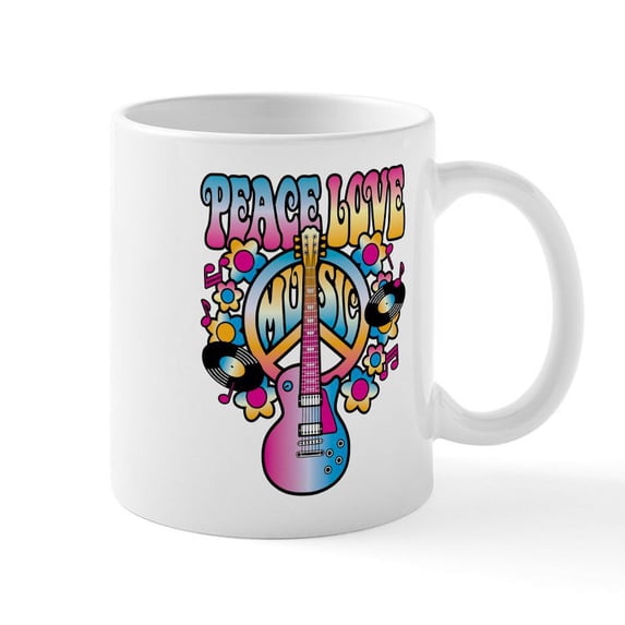 CafePress - Peace Love & Music Mugs - 11 oz Ceramic Mug - Novelty Coffee Tea Cup