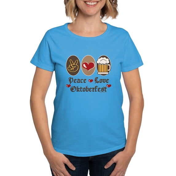 CafePress - Peace Love Oktoberfest Women's Dark T Shirt - Women's Traditional Fit Dark T-Shirt