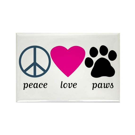 CafePress - Peace Love Paws - Rectangle Magnet, 2"x3" Refrigerator Magnet