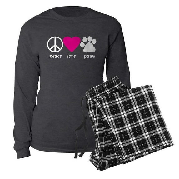 CafePress - Peace Love Paws - Women's Long Sleeve Charcoal Gray Pajamas