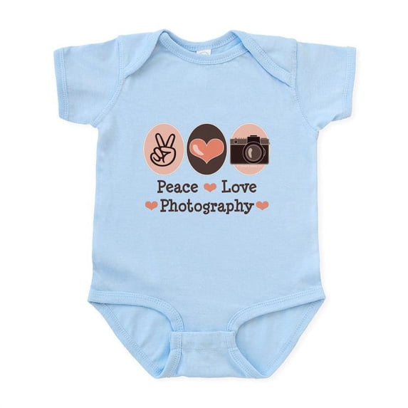 CafePress - Peace Love Photography Camera Infant Bodysuit - Baby Light Bodysuit, Size Newborn - 24 Months