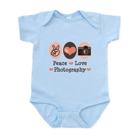 CafePress - Peace Love Photography Camera Infant Bodysuit - Baby Light Bodysuit, Size Newborn - 24 Months