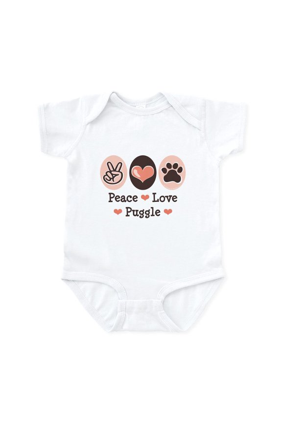 - Peace Love Puggle Infant Bodysuit - Baby Light Bodysuit, Size Newborn - 24 Months