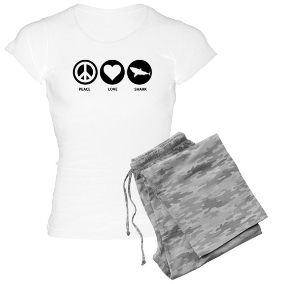 CafePress - Peace Love Shark Women's Light Pajamas - Women's Short Sleeve Print T-Shirt and Pants Light Cotton Pajama Set