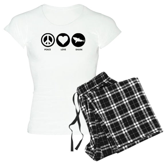 CafePress - Peace Love Shark Women's Light Pajamas - Women's Short Sleeve Print T-Shirt and Pants Light Cotton Pajama Set